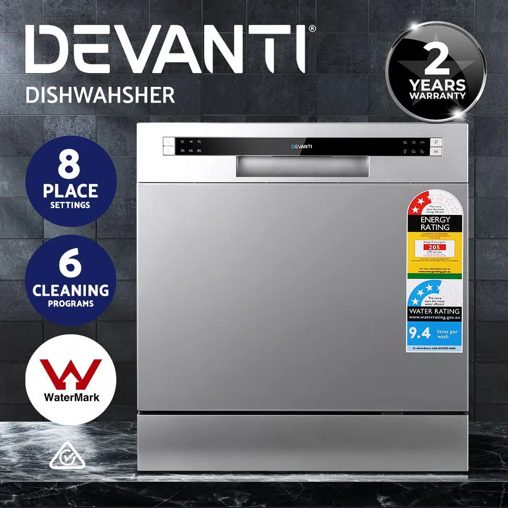 8 Setting Benchtop Dishwasher Stainless Steel LED Display Devanti