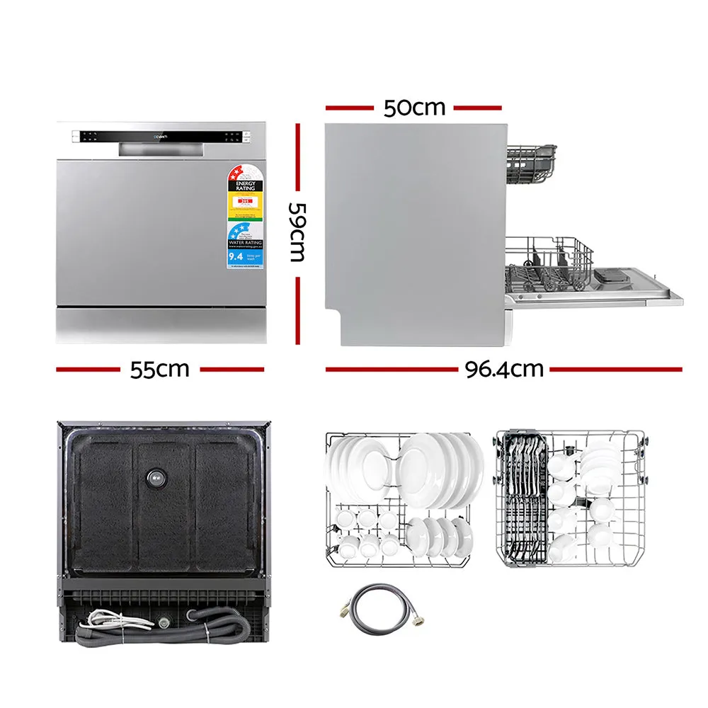 8 Setting Benchtop Dishwasher Stainless Steel LED Display Devanti