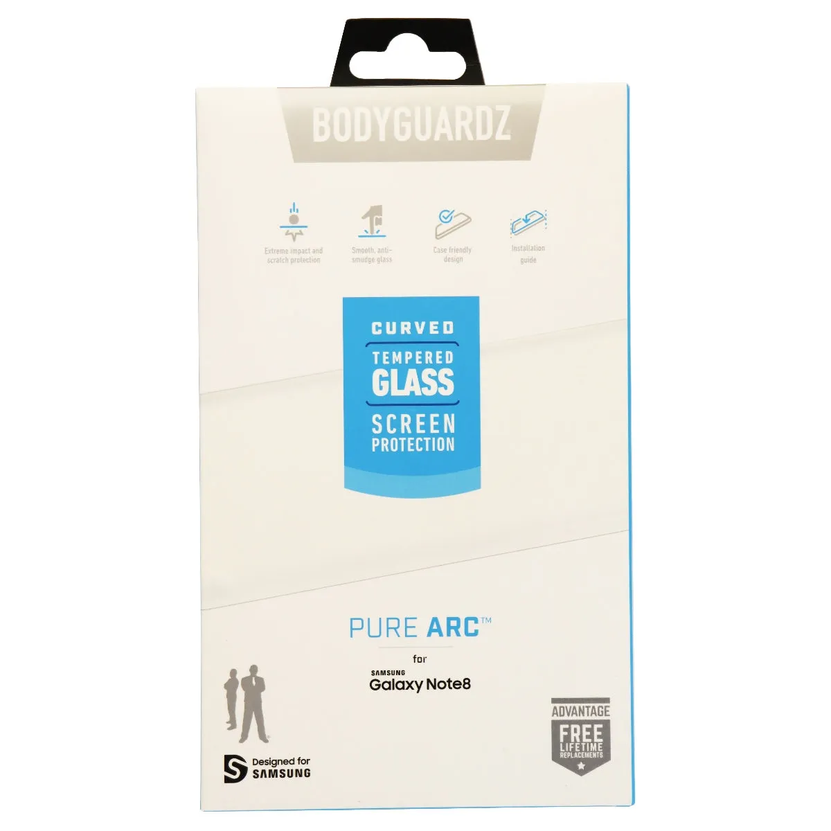 BodyGuardz Pure Arc Series Tempered Glass Screen for Galaxy Note8 - Clear/Black