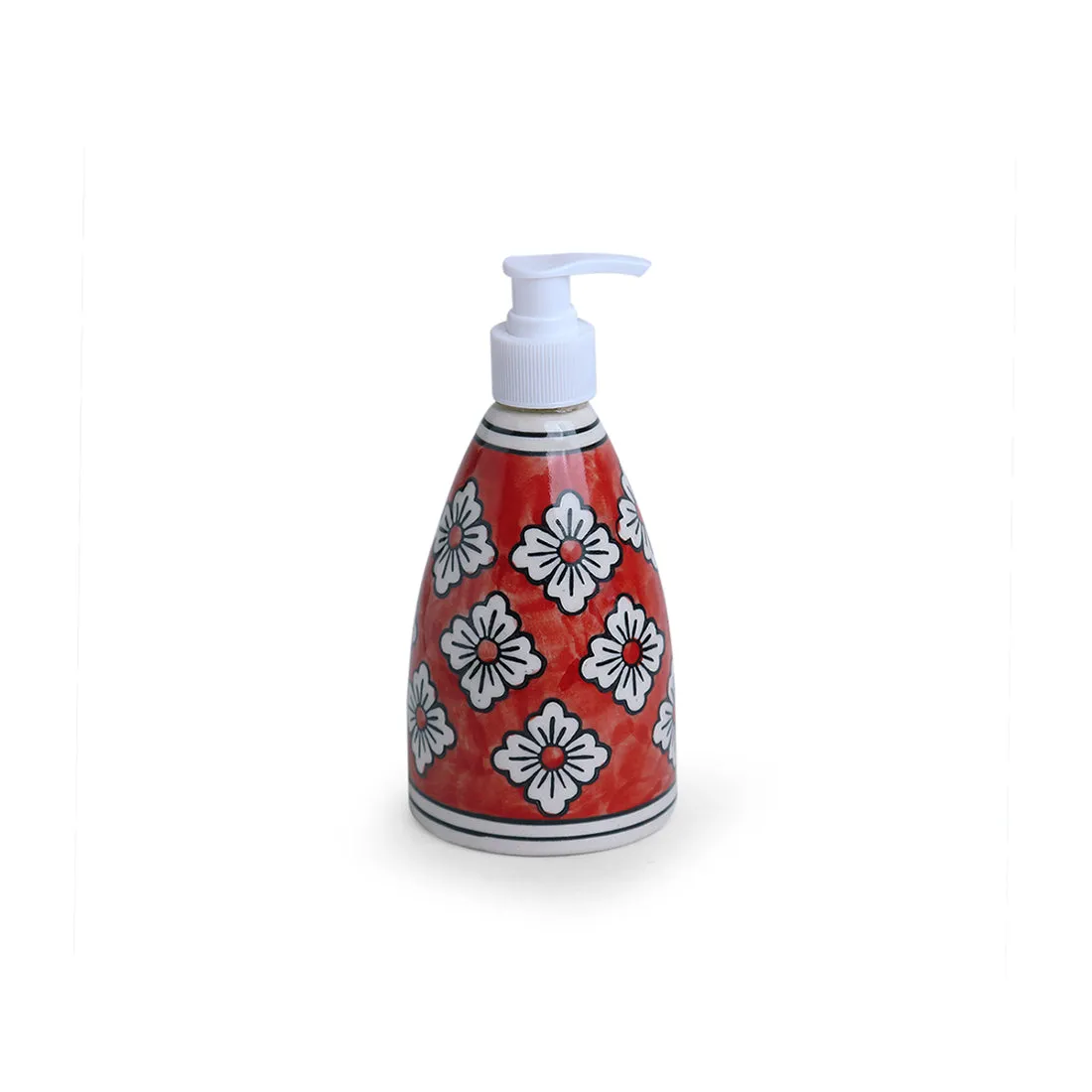 'Crimson Lily' Hand-painted Bathroom Accessory Set In Ceramic (Liquid Soap Dispenser, Toothbrush Holder)