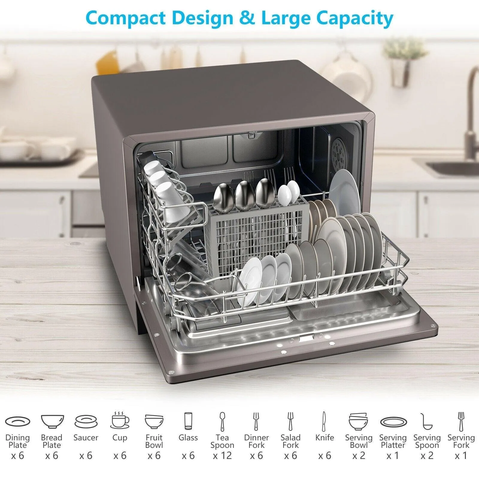 Dishwasher Machine FP10017 with 5 Programs,6 Place Setting Countertop or Built-in