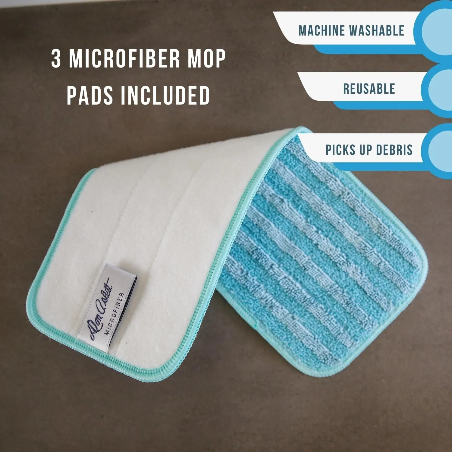 DON ASLETT 14" MICROFIBER MOP PADS AQUA SET OF 3