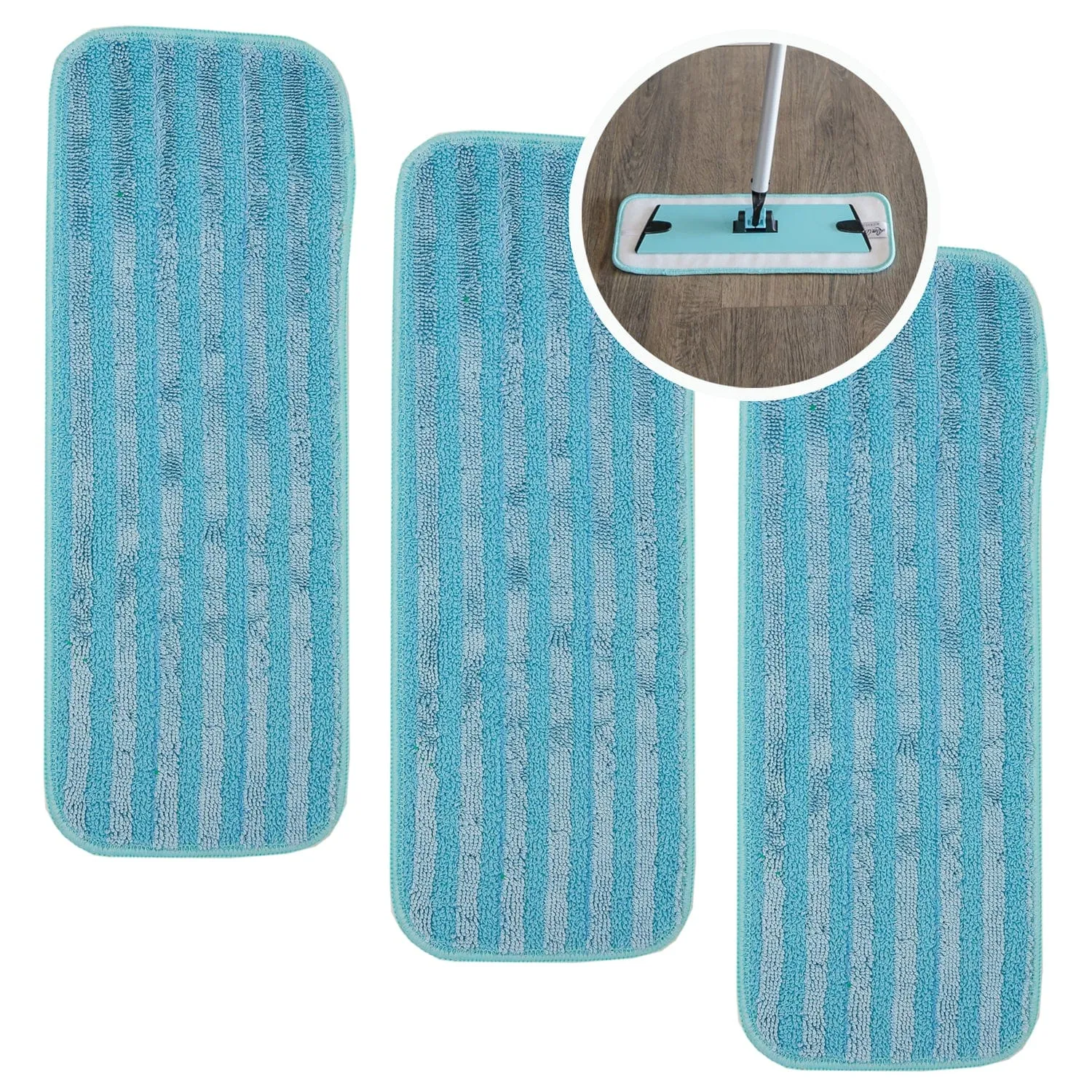 DON ASLETT 14" MICROFIBER MOP PADS AQUA SET OF 3