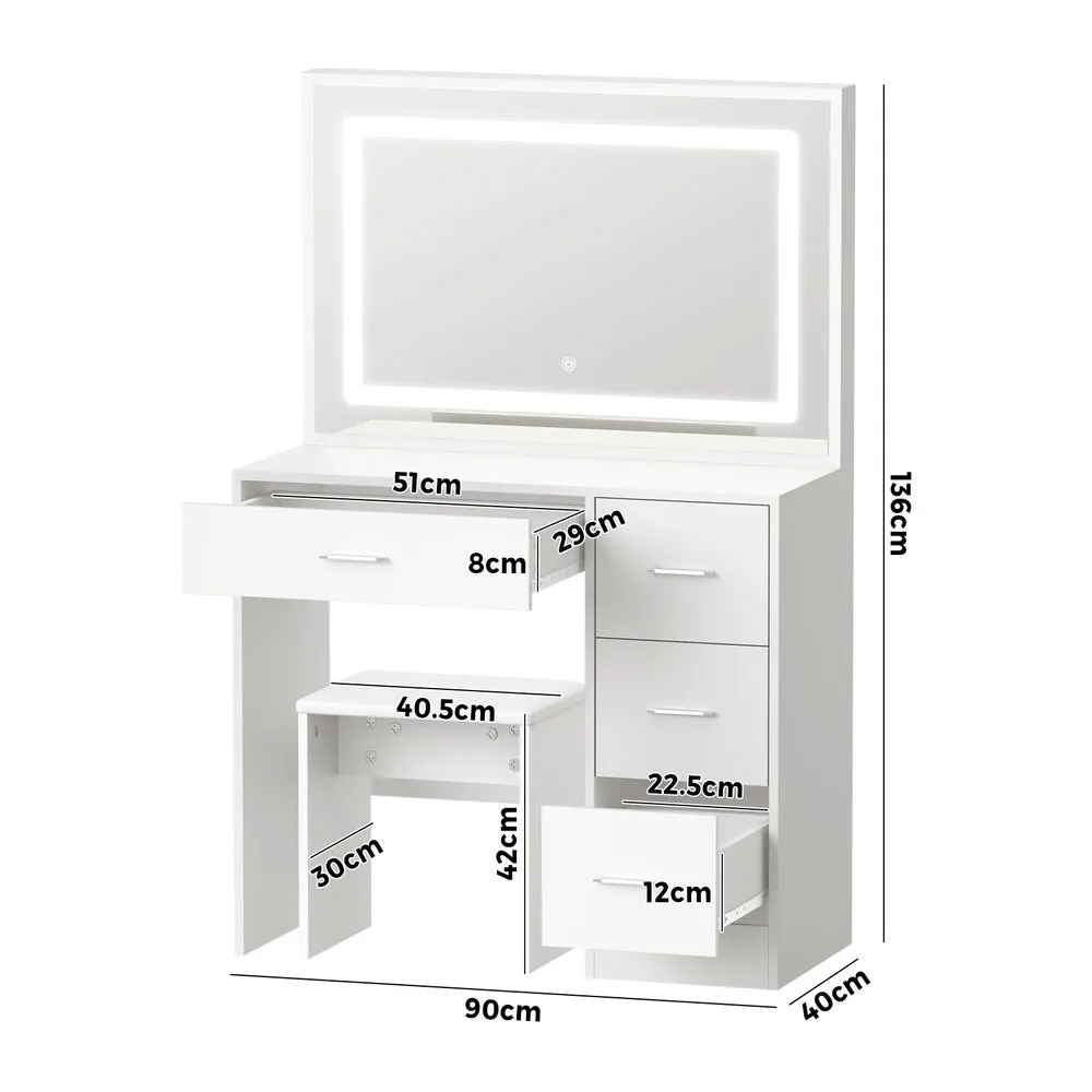 Dressing Table Stool Set Large Mirror LED Light White