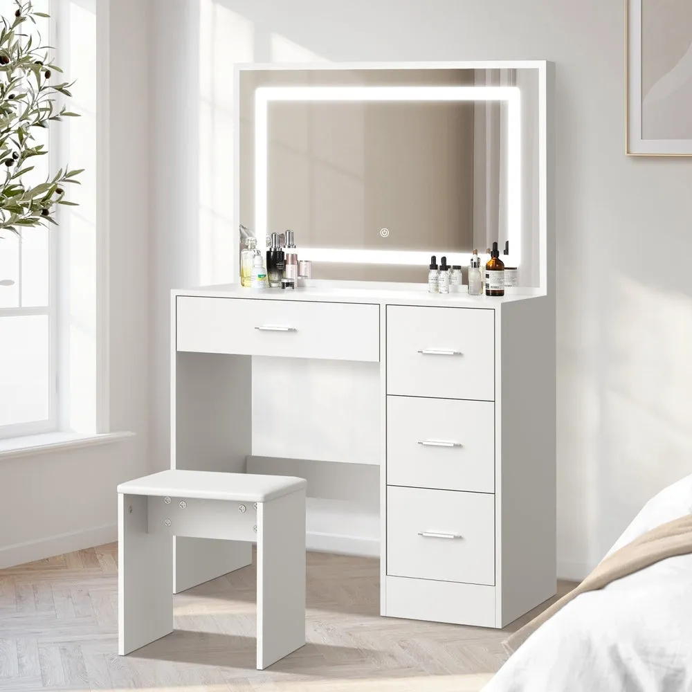 Dressing Table Stool Set Large Mirror LED Light White