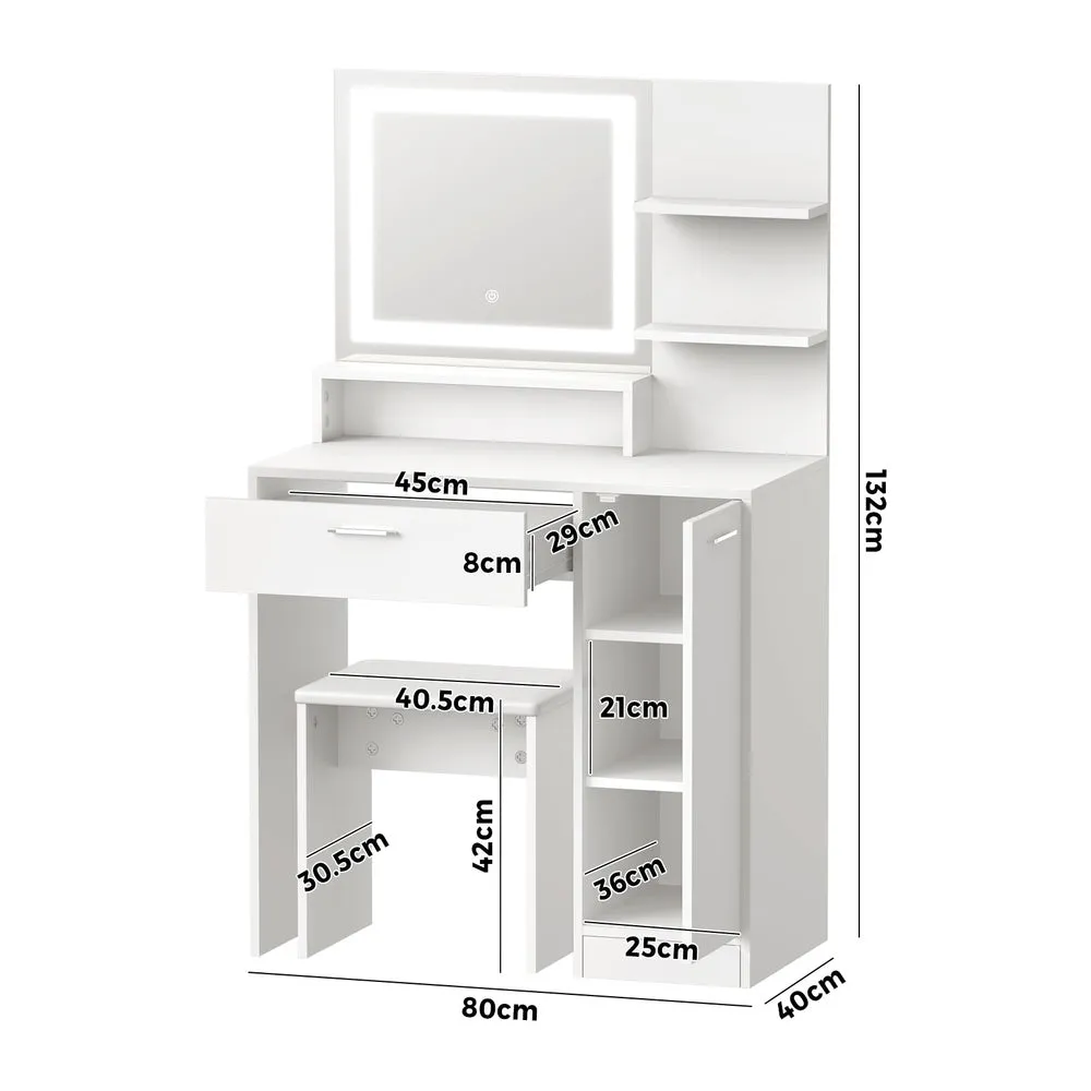 Dressing Table Stool Set LED Light Large Cabinet White