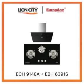 Europace ECH9148A 90cm Premium Inclined Hood   EBH 6391S 3 Burner 90cm Gas Cooker Hob (Schott Glass)