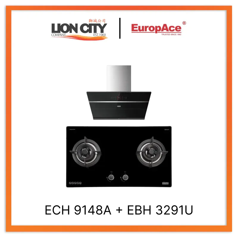 Europace ECH9148A 90cm Premium Inclined Hood   EBH3291U OTIMMO 2 Burner 90CM Stainless Steel Built-in Gas HOB