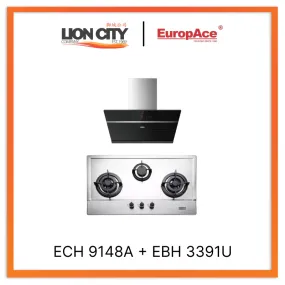 Europace ECH9148A 90cm Premium Inclined Hood   EBH3391U Otimmo 3 Burner 90cm Slim Built-in Gas Hob Cooker  (Stainless Steel)