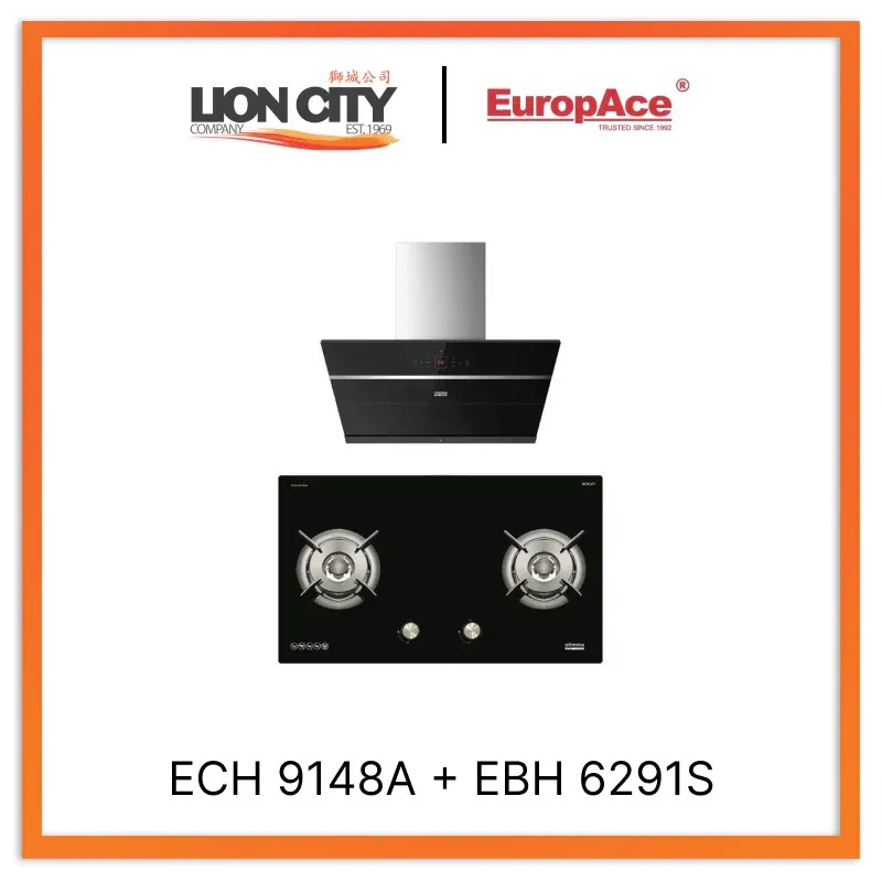 Europace ECH9148A 90cm Premium Inclined Hood   EBH6291S 2 Burner 90cm Gas Cooker Hob (Schott Glass)