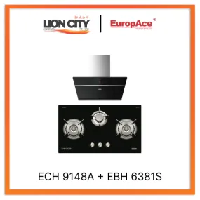 Europace ECH9148A 90cm Premium Inclined Hood   EBH6381S 3 Burner 80cm Slim Gas Cooker Hob (Schott Glass)