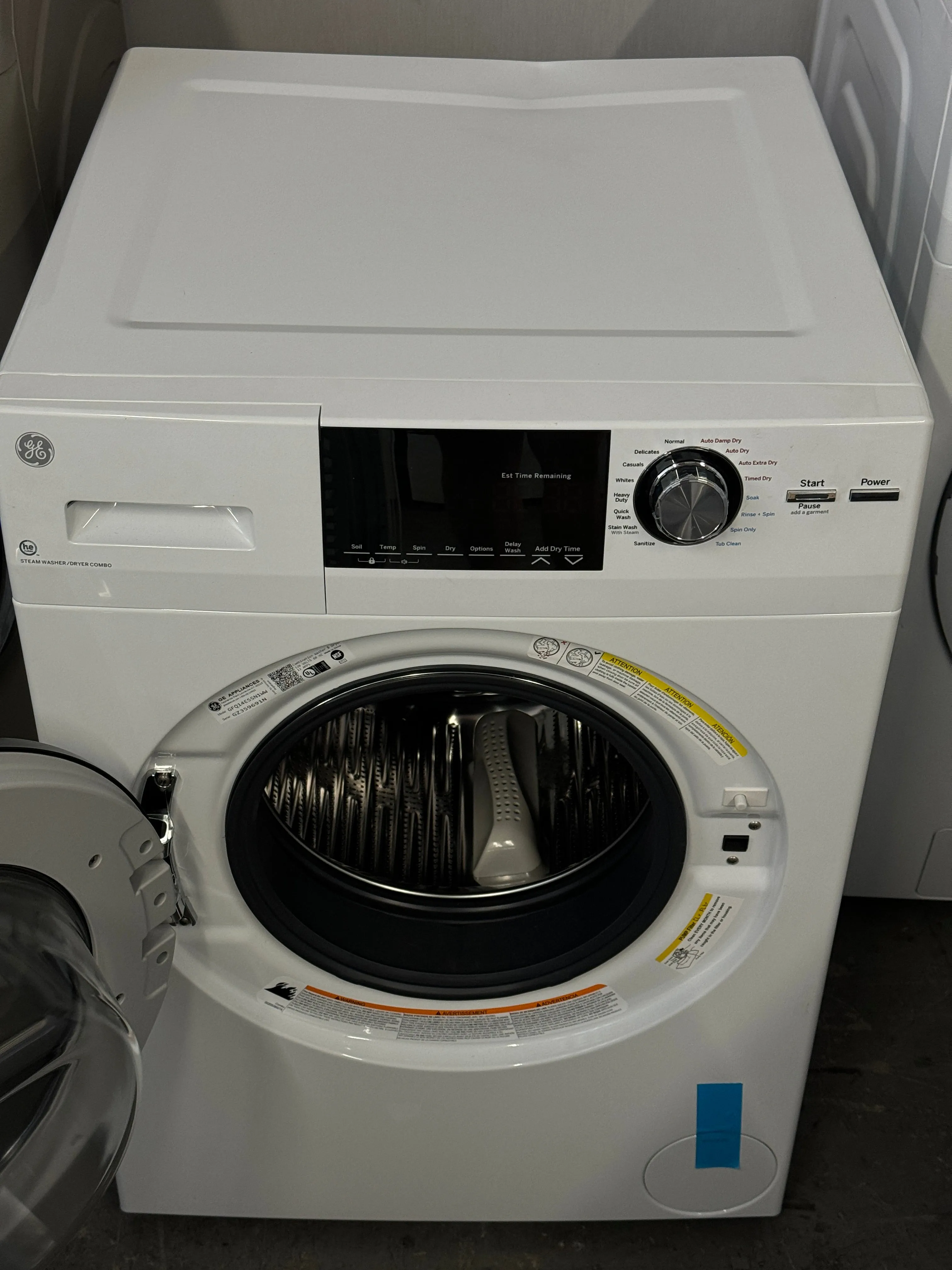 GE GFQ14ESSNWW 24 Inch Front Load Electric Washer/Dryer Combo with 2.4 cu. ft Capacity, 14 Cycle Options, 5 Heat Selections, 1,450 RPM Spin Speed, NSF Sanitize, Timed Dry, Steam, 24 Hour Delay Start and Optional Wi-Fi Connect