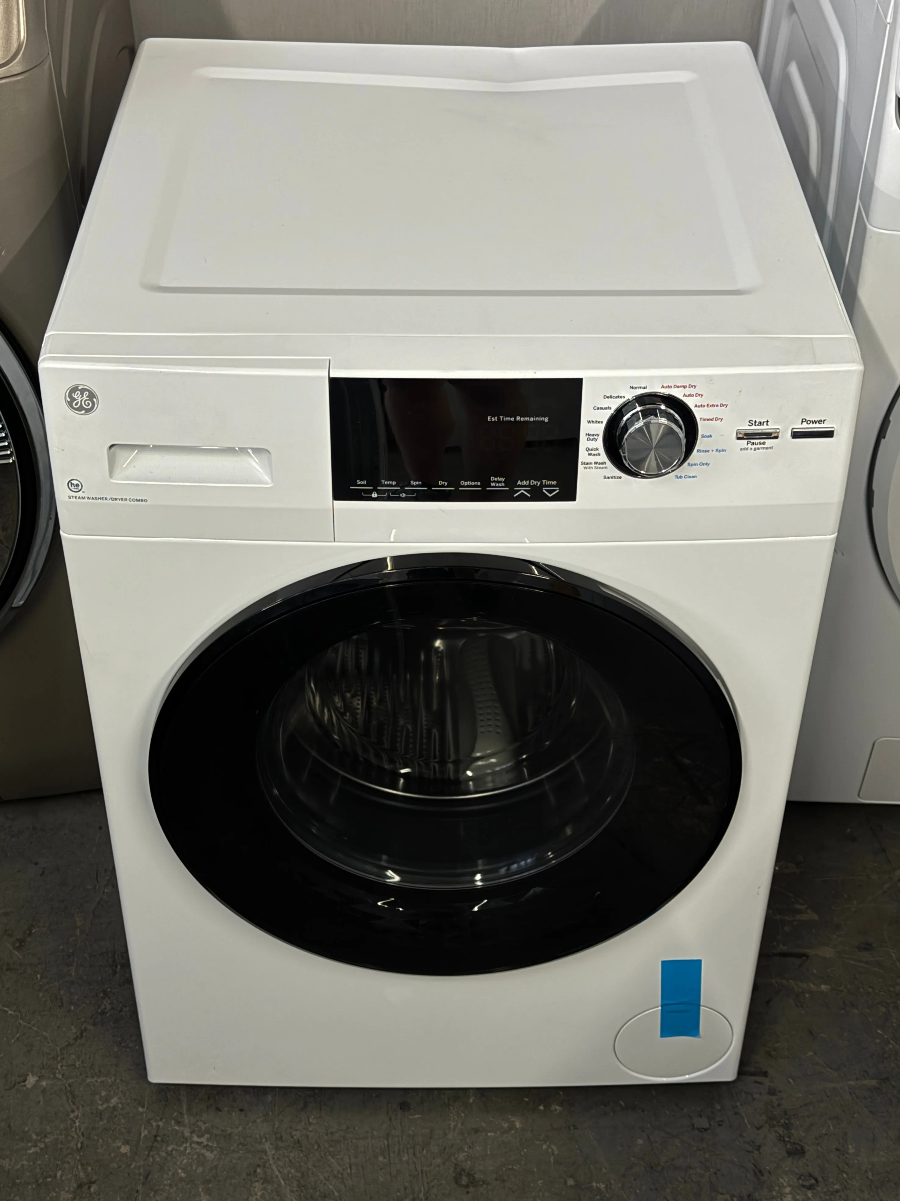 GE GFQ14ESSNWW 24 Inch Front Load Electric Washer/Dryer Combo with 2.4 cu. ft Capacity, 14 Cycle Options, 5 Heat Selections, 1,450 RPM Spin Speed, NSF Sanitize, Timed Dry, Steam, 24 Hour Delay Start and Optional Wi-Fi Connect