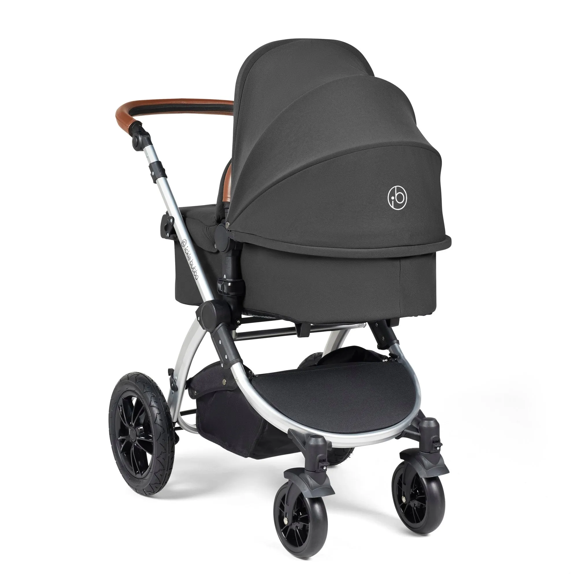 Ickle Bubba Stomp Luxe All-in-One I Size Travel System With Isofix Base (Stratus) Charcoal Grey on Silver