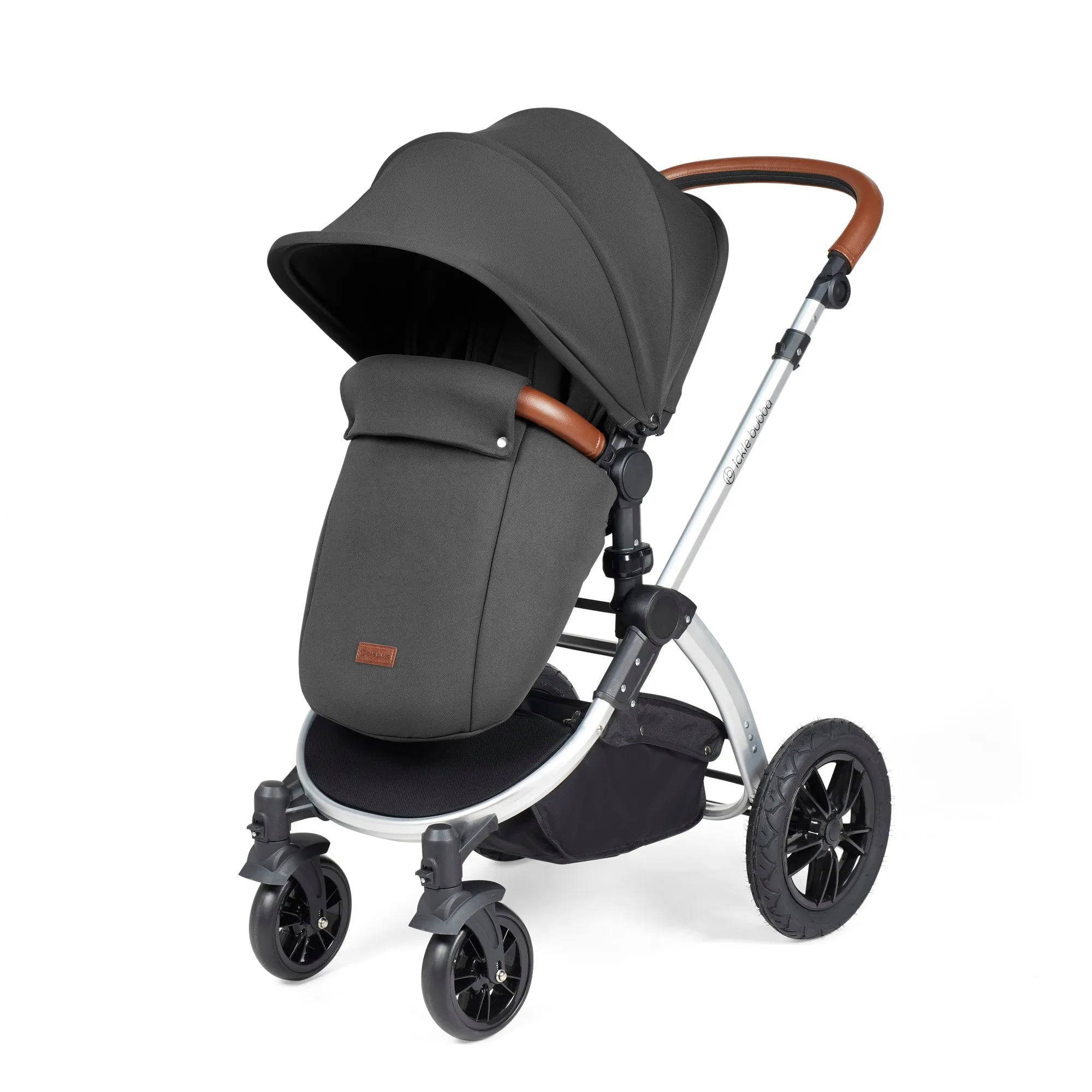 Ickle Bubba Stomp Luxe All-in-One I Size Travel System With Isofix Base (Stratus) Charcoal Grey on Silver