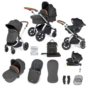 Ickle Bubba Stomp Luxe All-in-One I Size Travel System With Isofix Base (Stratus) Charcoal Grey on Silver