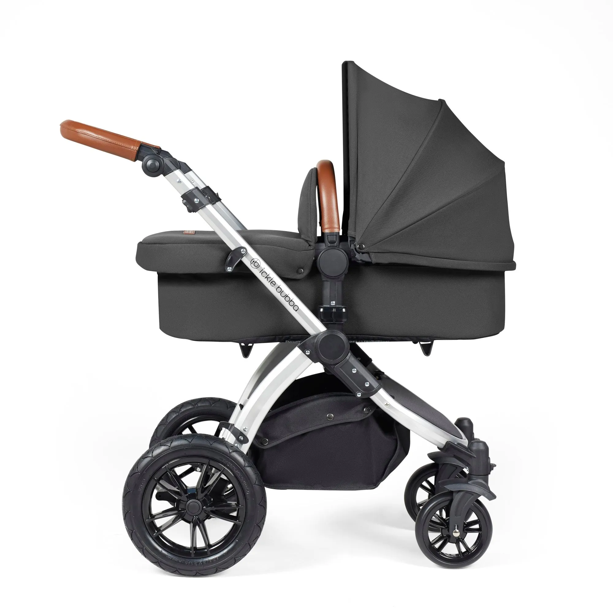 Ickle Bubba Stomp Luxe All-in-One I Size Travel System With Isofix Base (Stratus) Charcoal Grey on Silver