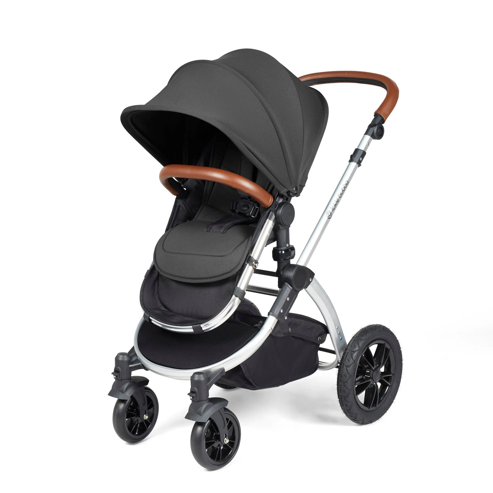 Ickle Bubba Stomp Luxe All-in-One I Size Travel System With Isofix Base (Stratus) Charcoal Grey on Silver