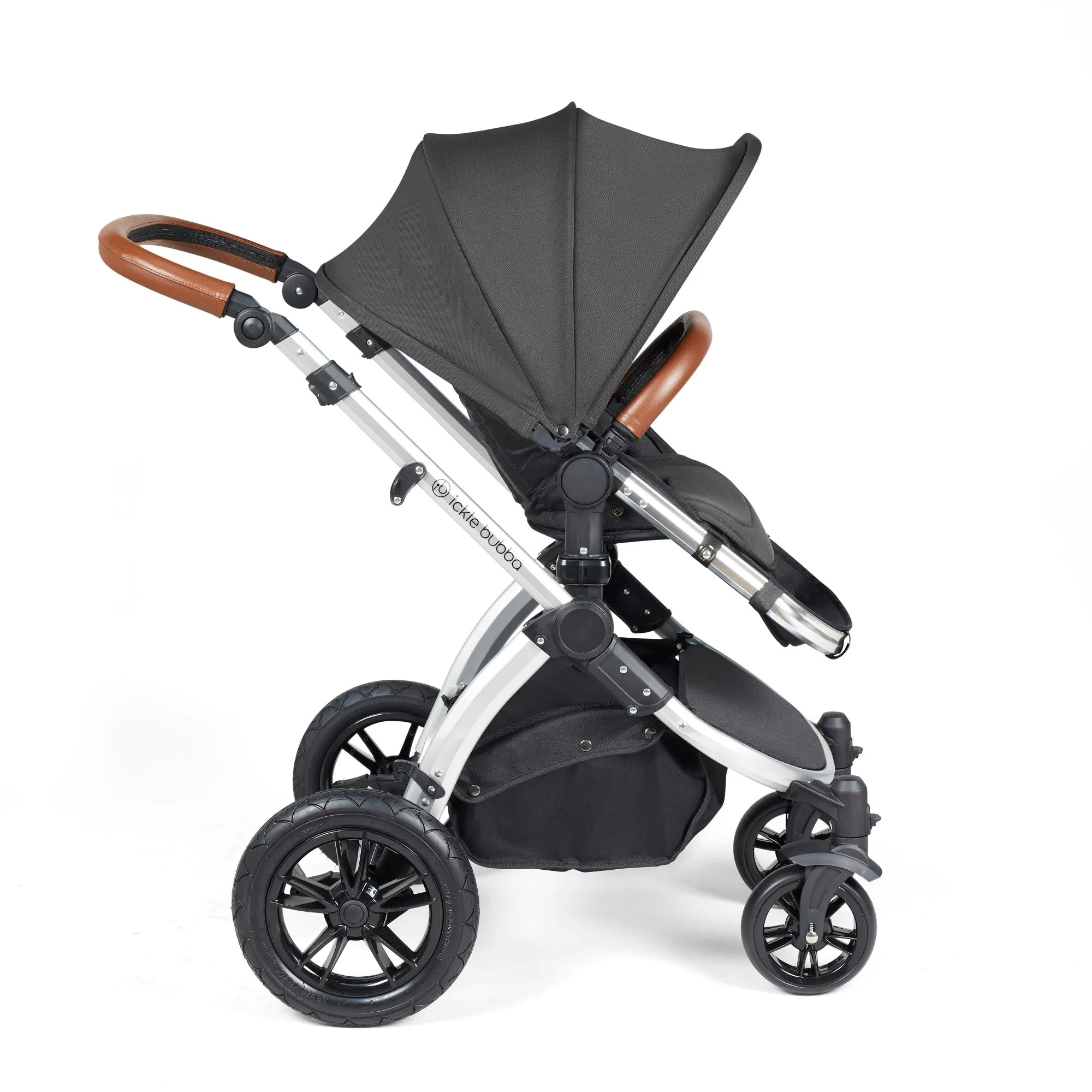 Ickle Bubba Stomp Luxe All-in-One I Size Travel System With Isofix Base (Stratus) Charcoal Grey on Silver