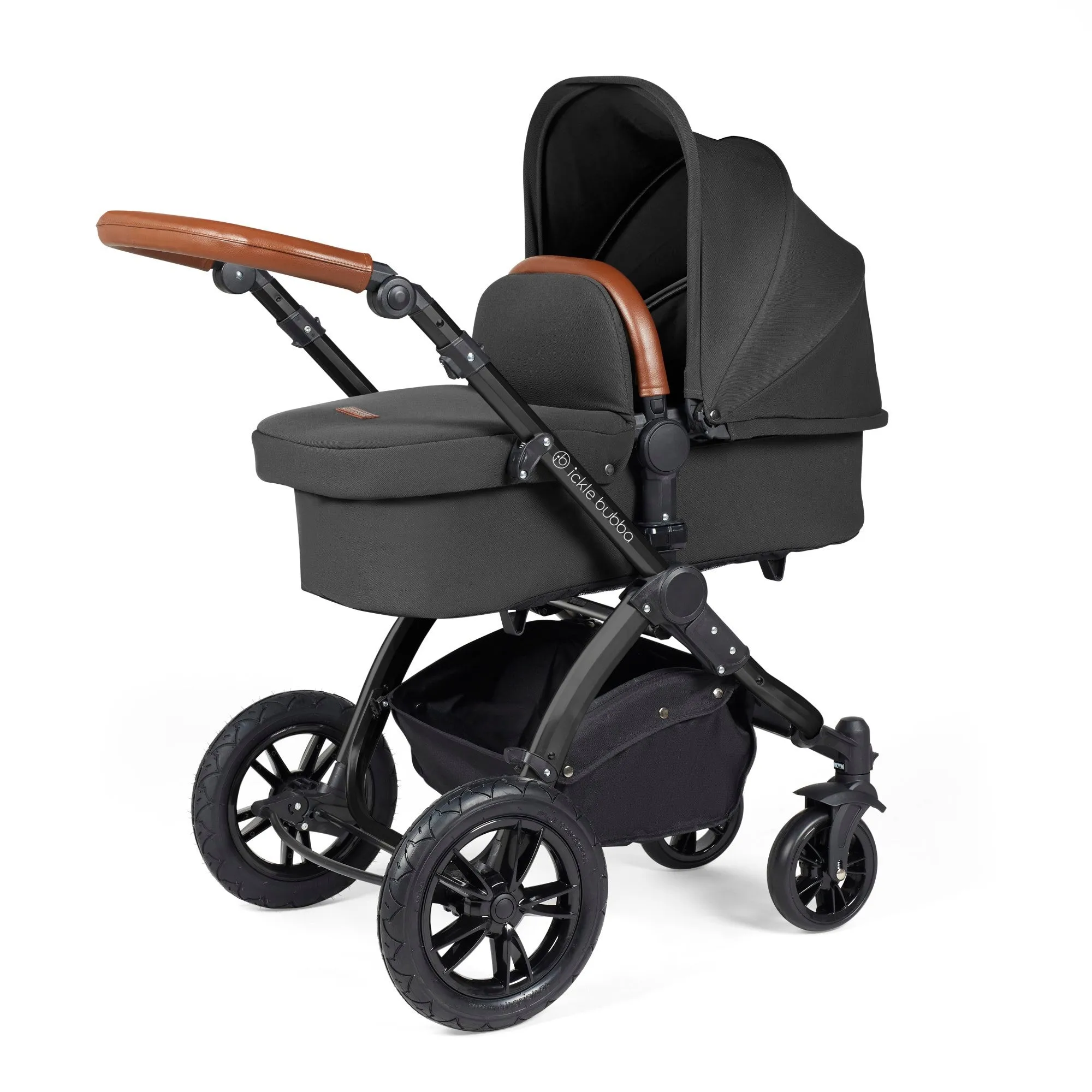 Ickle Bubba Stomp Luxe All-in-One I Size Travel System With Isofix Base (Stratus) Charcoal on Black