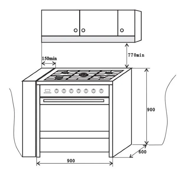 Kitchen VOGUE Freestanding Oven 90cm with Gas Cooktop - 107L - Full Black