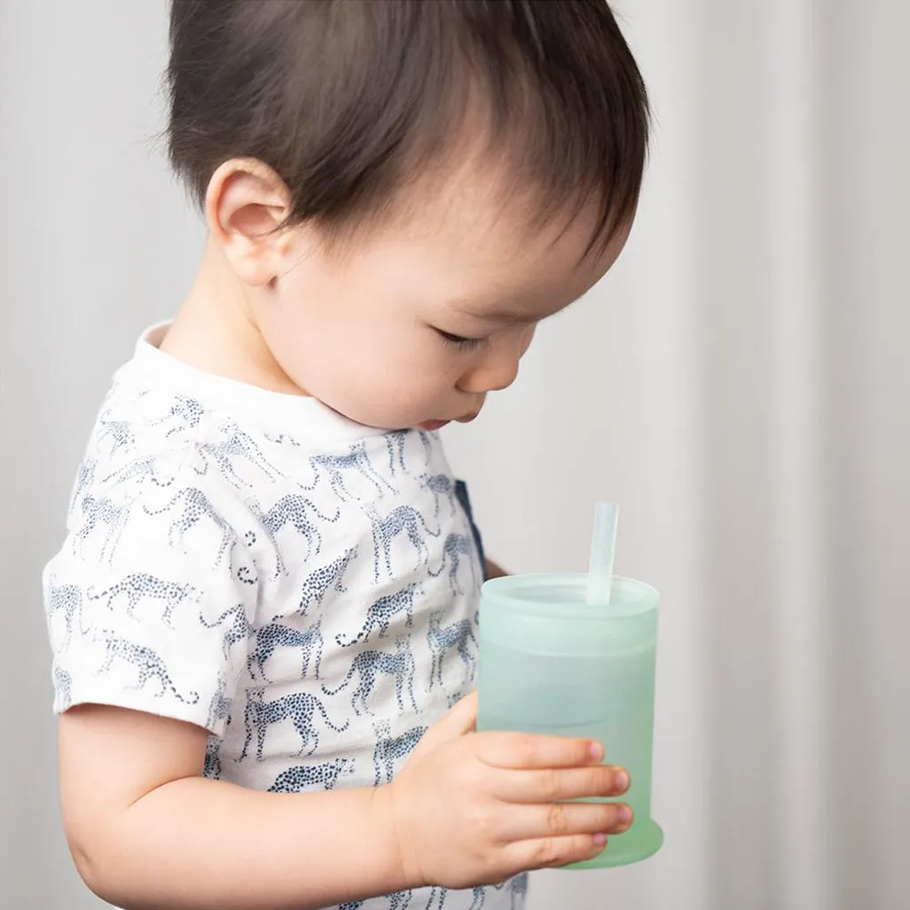 OlaBaby Silicone Training Cup with Lid and Straw - Mint