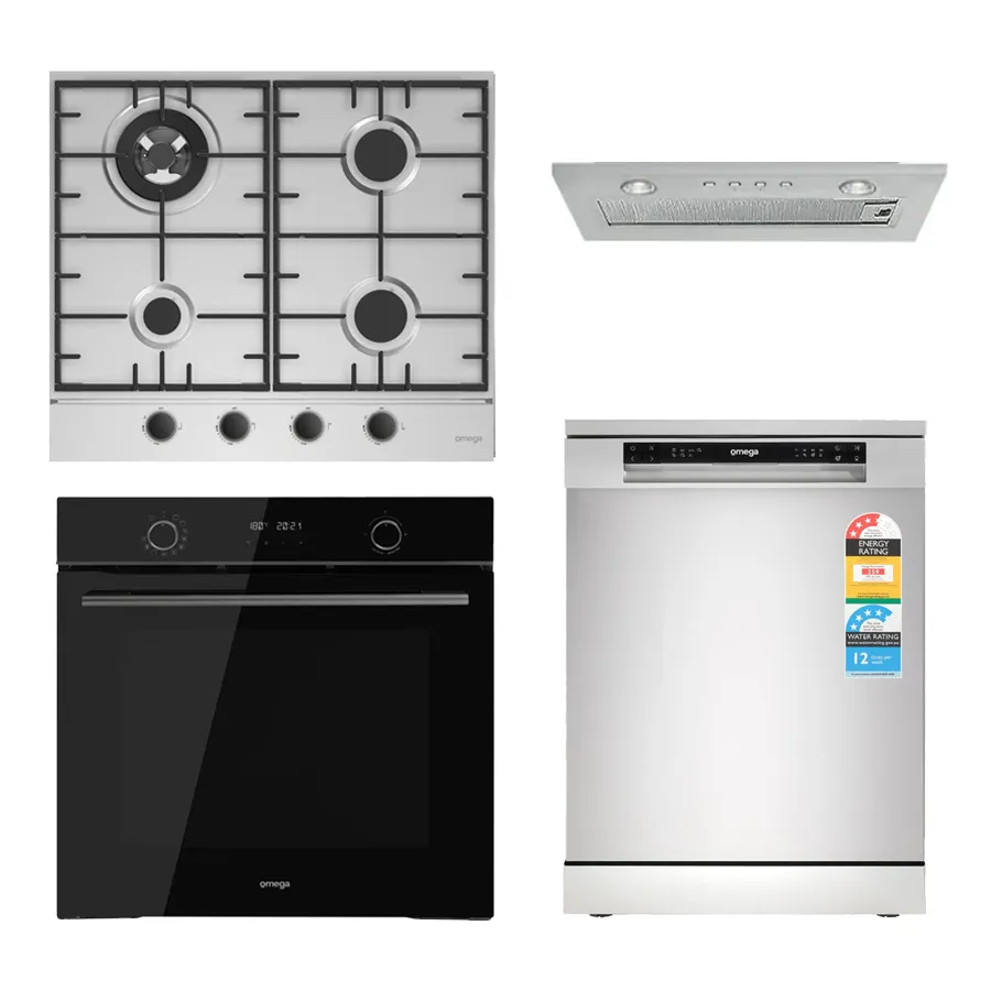 Omega OG609 60cm Kitchen Appliance Package, AirFry Oven, Gas Cooktop