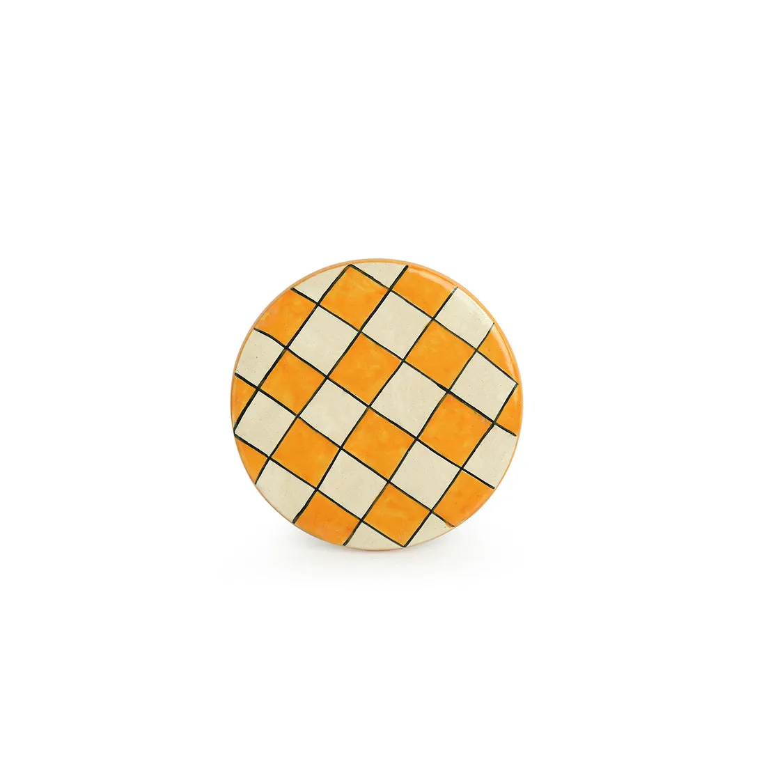 'Shatranj Checkered' Hand-painted Coasters in Ceramic (Set of 4)