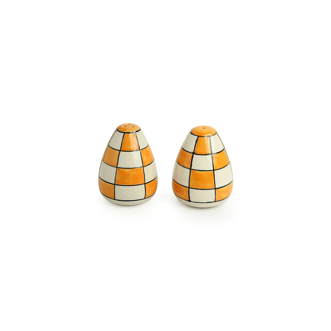 Shatranj Checkered' Hand-painted Salt & Pepper Shakers In Ceramic (Set of 2 | 100 ML)