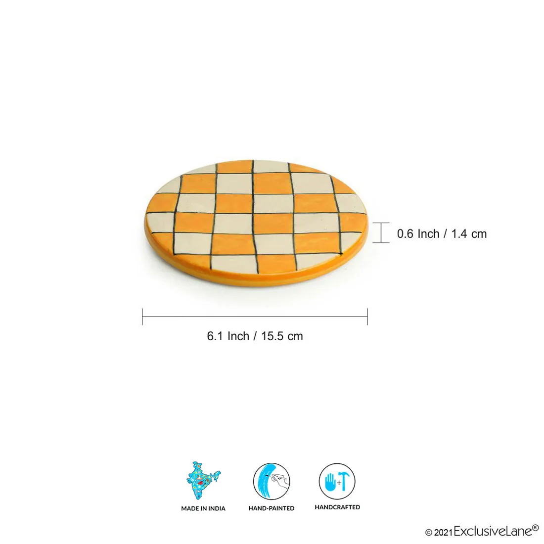 'Shatranj Checkered' Hand-painted Trivets in Ceramic (Set of 2)