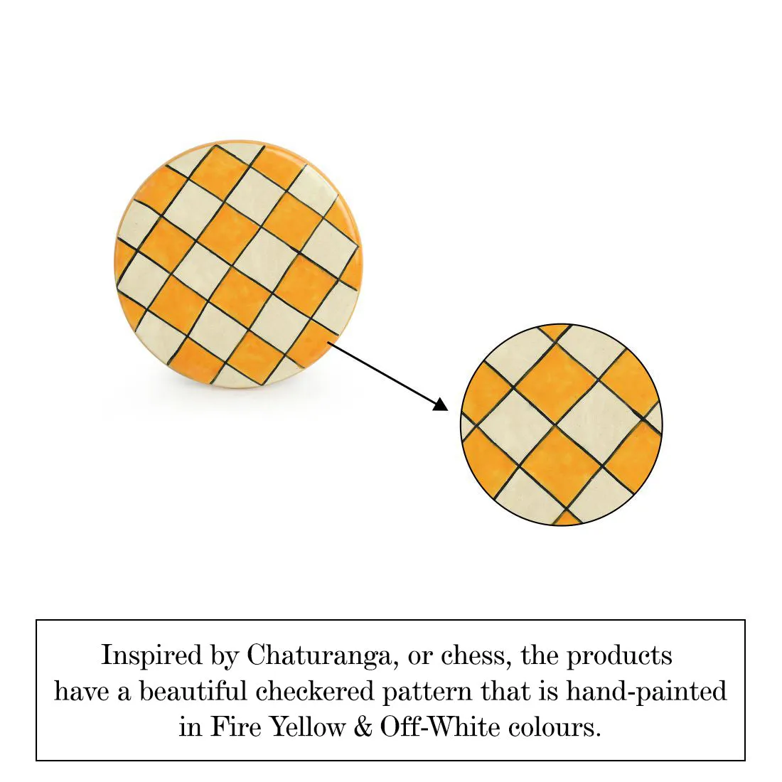 'Shatranj Checkered' Hand-painted Trivets in Ceramic (Set of 2)