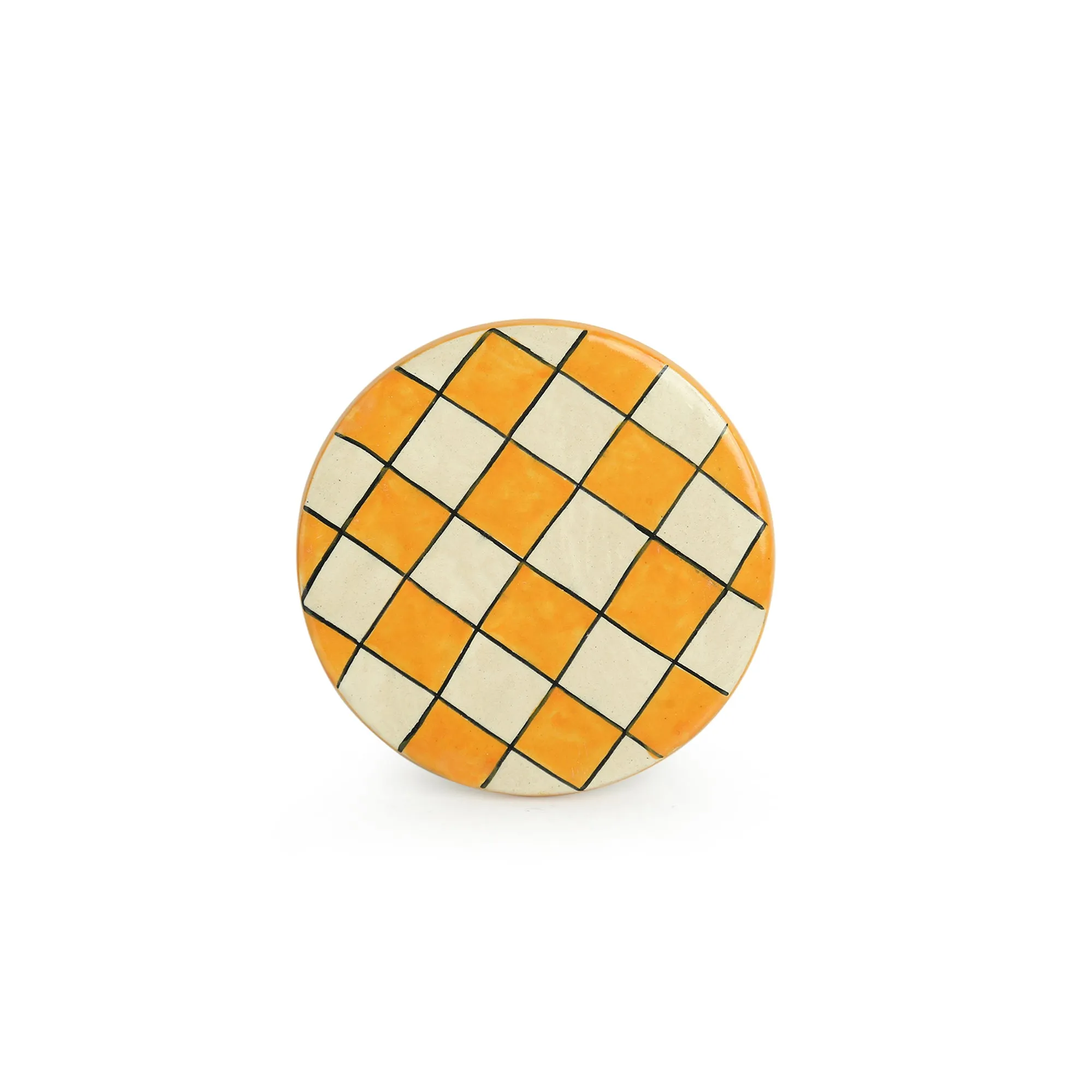 'Shatranj Checkered' Hand-painted Trivets in Ceramic (Set of 2)