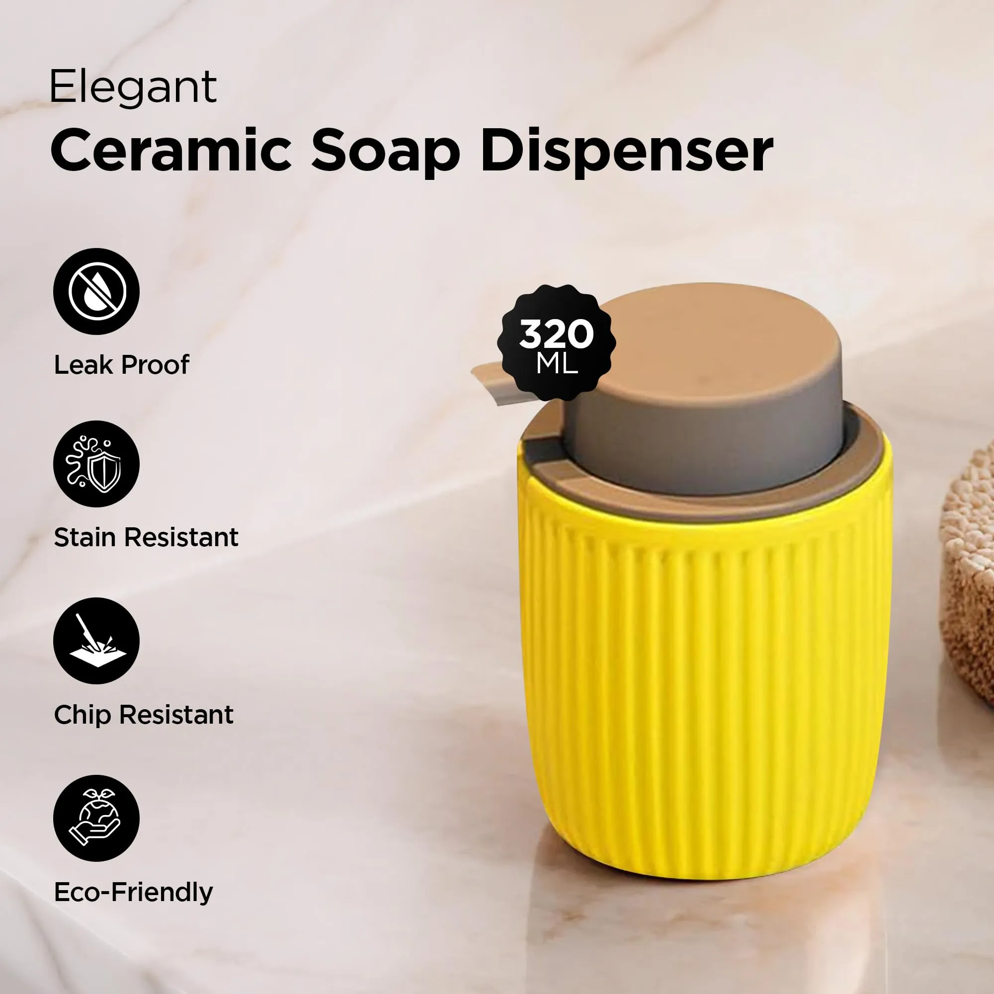 UMAI 320ML Ceramic Soap Dispenser for Bathroom - Yellow | Bathroom Accessories | Liquid Soap Dispenser for Kitchen | Handwash Dispenser | Hand Wash Dispensers Pump | Handwash Bottle