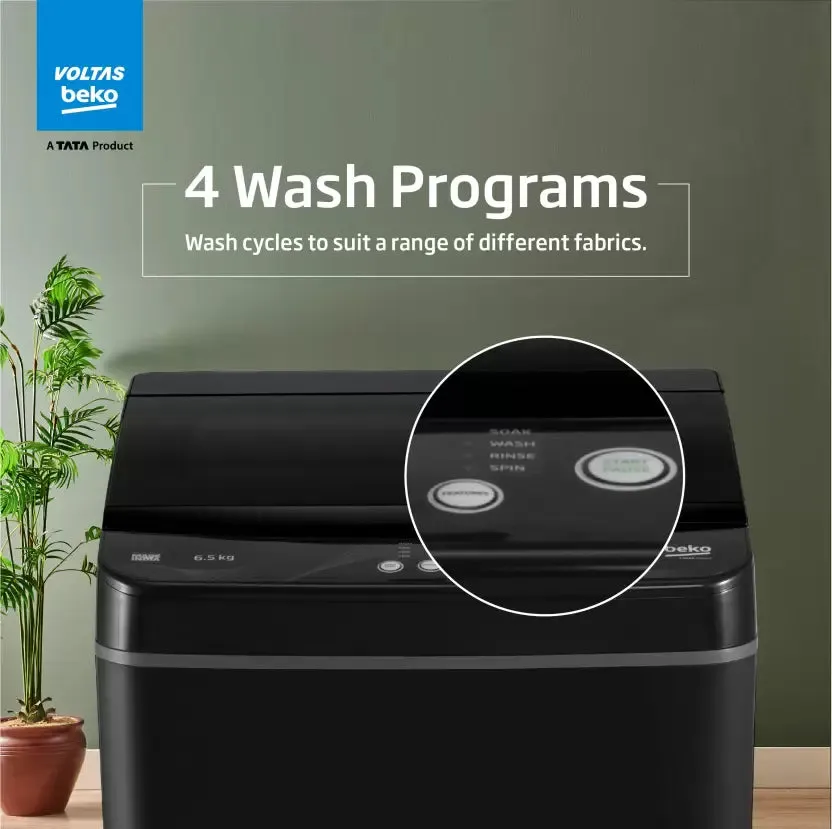 Voltas Beko WTL6504UEA/BPB 6.5 kg Fully Automatic Top Load Washing Machine Black